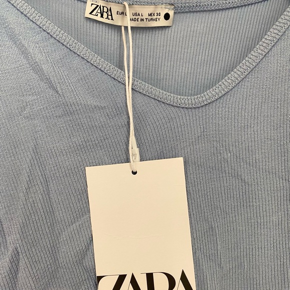 Zara • Trendy Baby Blue Ribbed Tie Shoulders Tank Top NWT - Picture 6 of 13